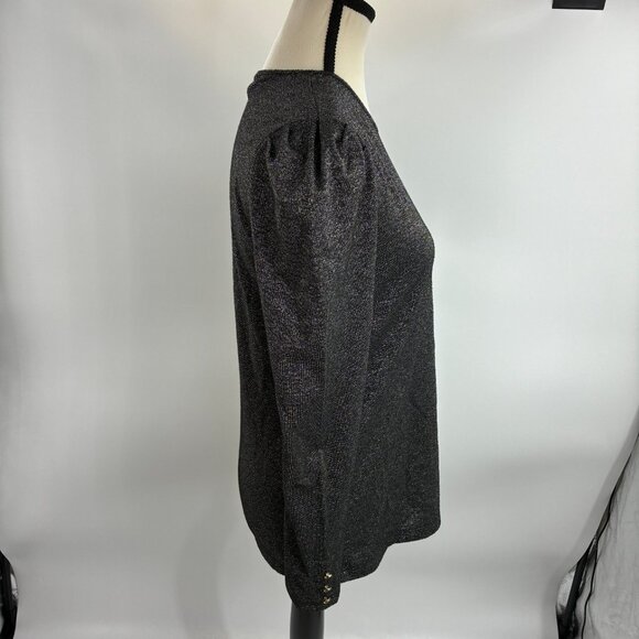 Liz Claiborne Women's Metallic Black Small Long Sleeve Blouse - Picture 3 of 6